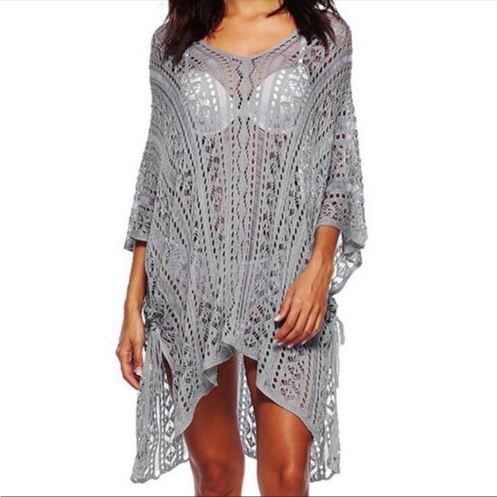 Open Knit Ruched Side Kimono Coverup